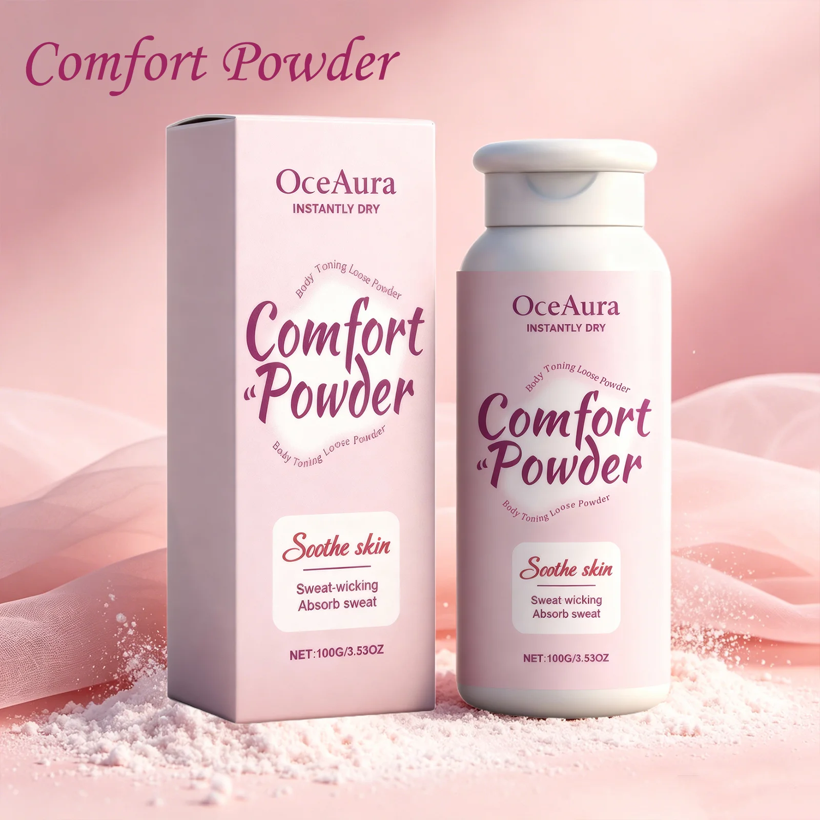 OceAura Comfort Powder Sweat Absorbing Long Lasting Skin Freshness Antisticking Formula Multi Scene Use Soothing Body Powder