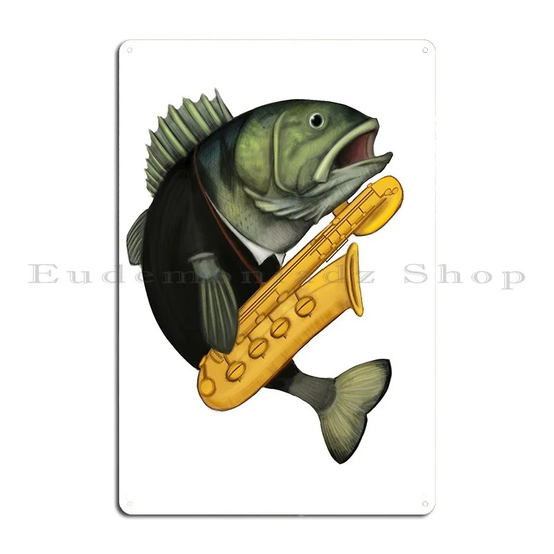 Largemouth Bass Baritone Saxophone Metal Sign Plaques Create Mural Mural Garage Iron Tin Sign Poster