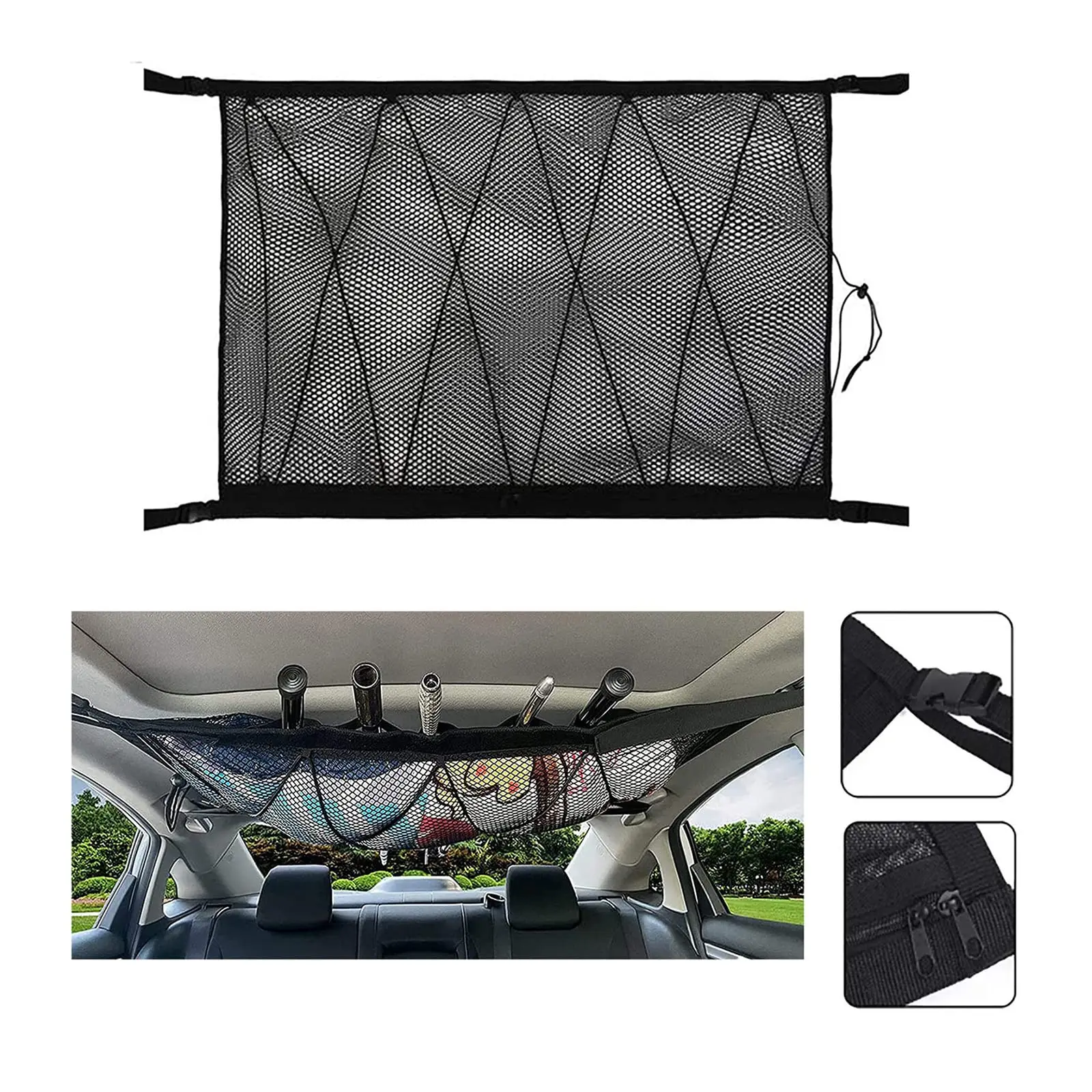 

Автомобильная потолочная грузовая сетка, карман, регулируемая двухслойная сетчатая сумка, органайзер на крышу внедорожника, сумка для хранения в кемпинге, аксессуары для интерьера