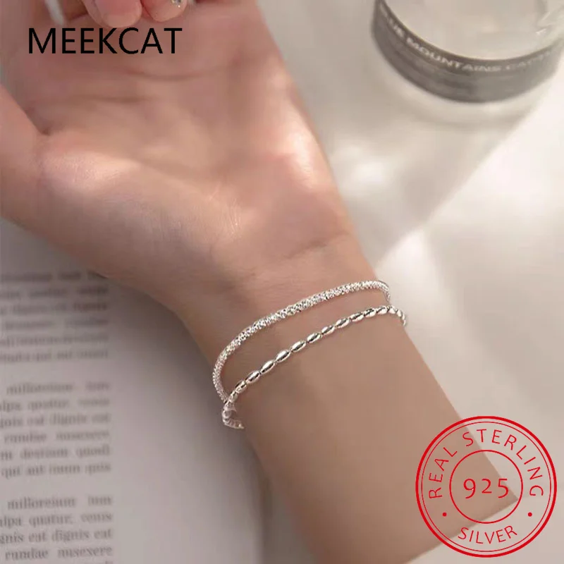 New 925 Sterling Silver Double Layer Bracelet Chain Style Simple Style Charm Bracelet Women\'s Birthday Gift Premium Jewelry