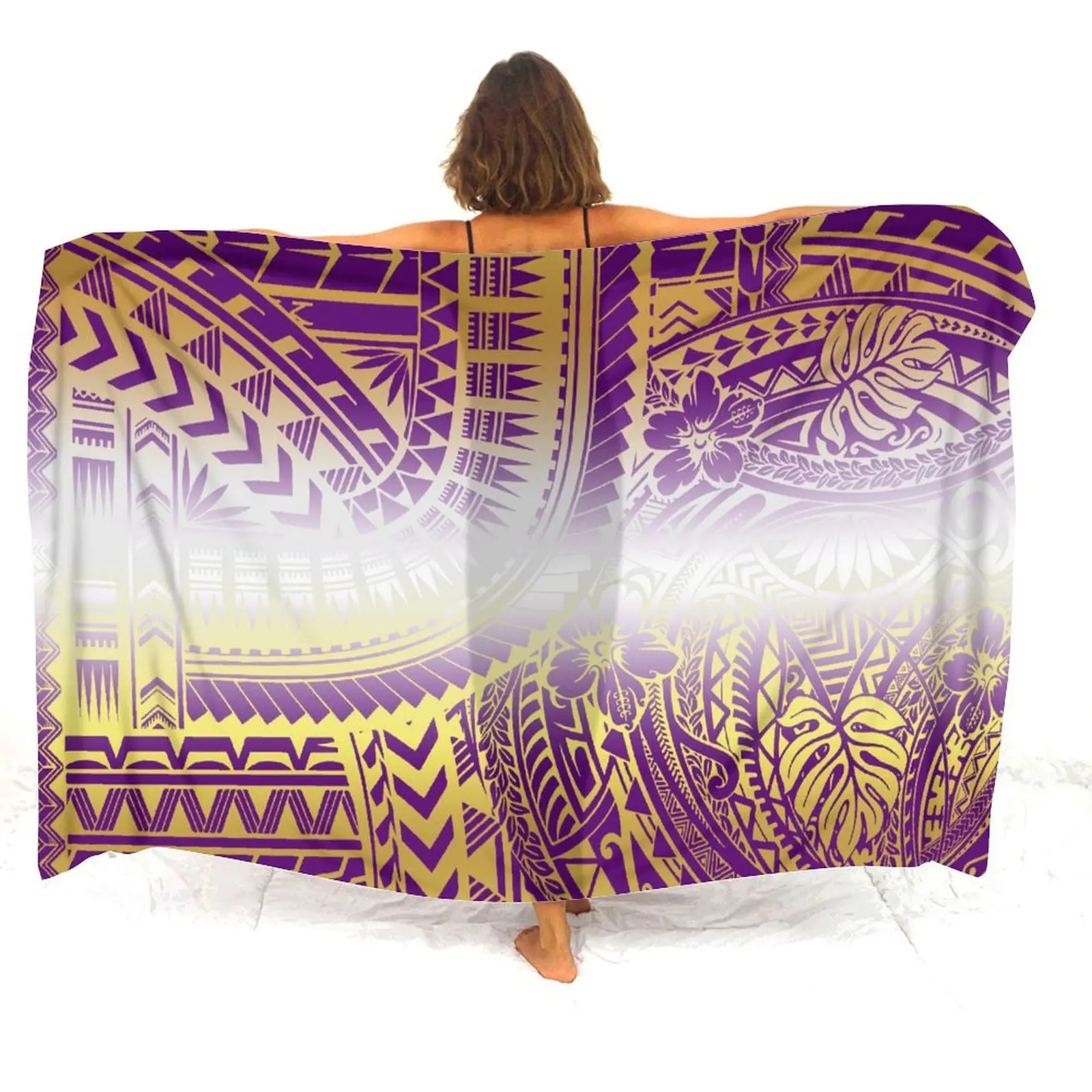 Design impresso envoltório macio confortável férias tecido saia polinésia sarong feminino praia sarong personalizado artístico impresso xale
