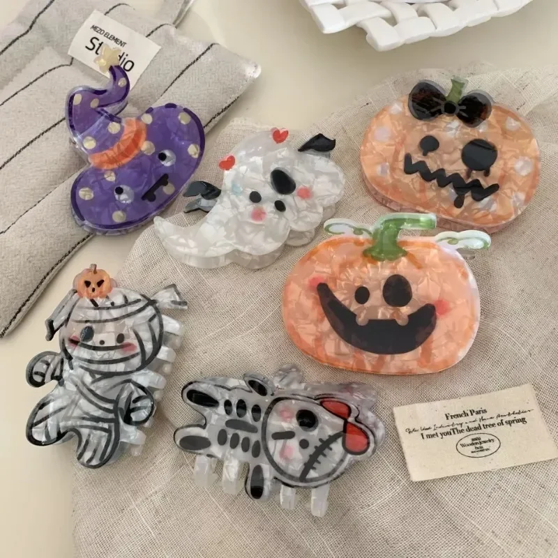 Pinza de pelo de dibujos animados de Halloween para mujer, calabaza divertida, fantasma, Calavera, cangrejo, pinzas de pelo de terror, Clip acrílico fuerte, accesorios para el cabello, nuevo