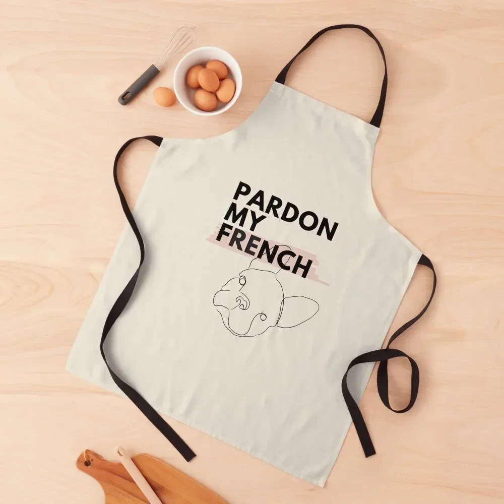 Pardon My French - Frenchie Line Art Apron Kitchen For Men with pockets Apron