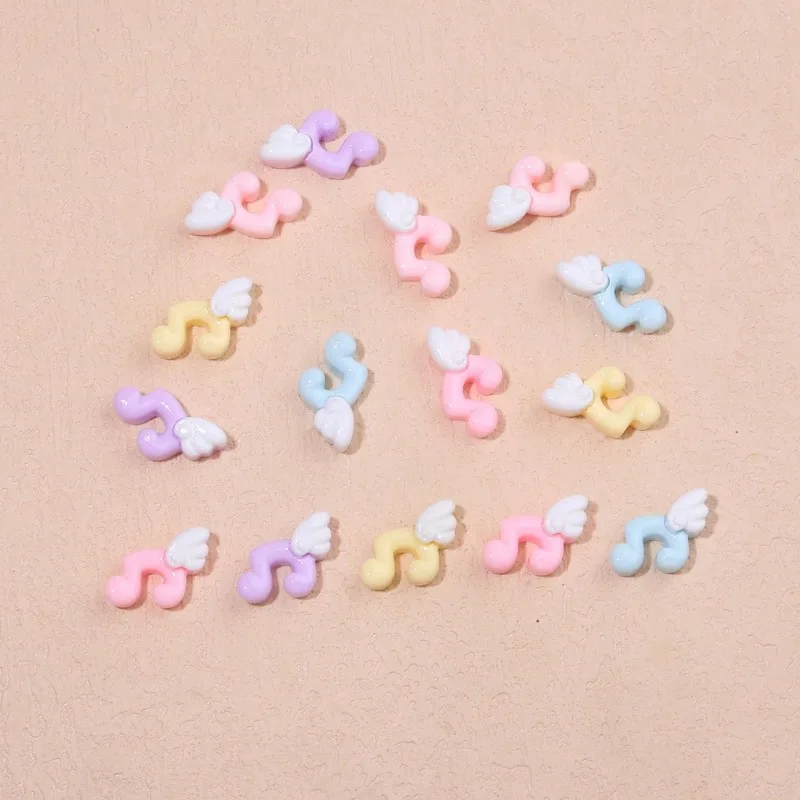 10/20/30/50Pcs Y2K Mini Music Note & Angel Wing Nail Charms, Random Mixed Multi-color Ornaments for DIY Craft & Phone Case Decor
