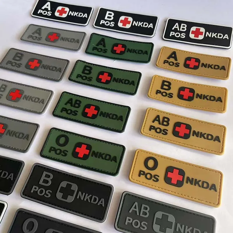 10*4CM PVC Rubber Emblemen Blood Type A+ B+ AB+ O+ POS NKDA Military Tactical Badges Hook and Loop Patches For Helmet,Backpack