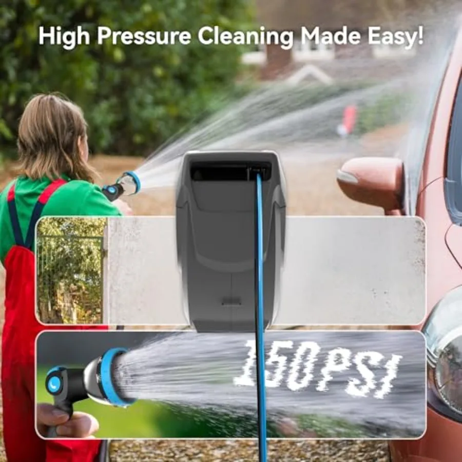 بكرة خرطوم حديقة قابلة للسحب شديدة التحمل 100 قدم × 1/2 مثبتة على الحائط مع قفل بطول قابل للتعديل نظام الترجيع التلقائي 180 قطب br