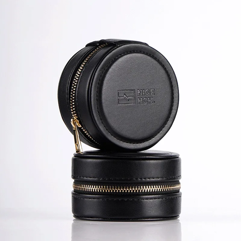 NICEHCK Round PU Leather Zipper Mini Earphone Bag Compression-resistant Portable Protective Storage Pouch for Earbuds/Cable