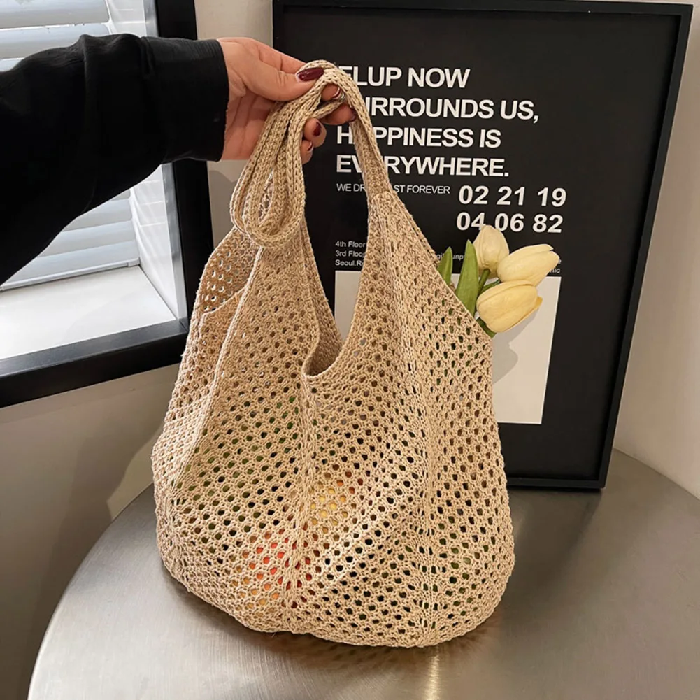 

Woven Shoulder Bag for Women Knitting Tote Bags Hollow Out Summer Beach Tote Boho Bag Aesthetic Ladies Crochet Handbag Purse