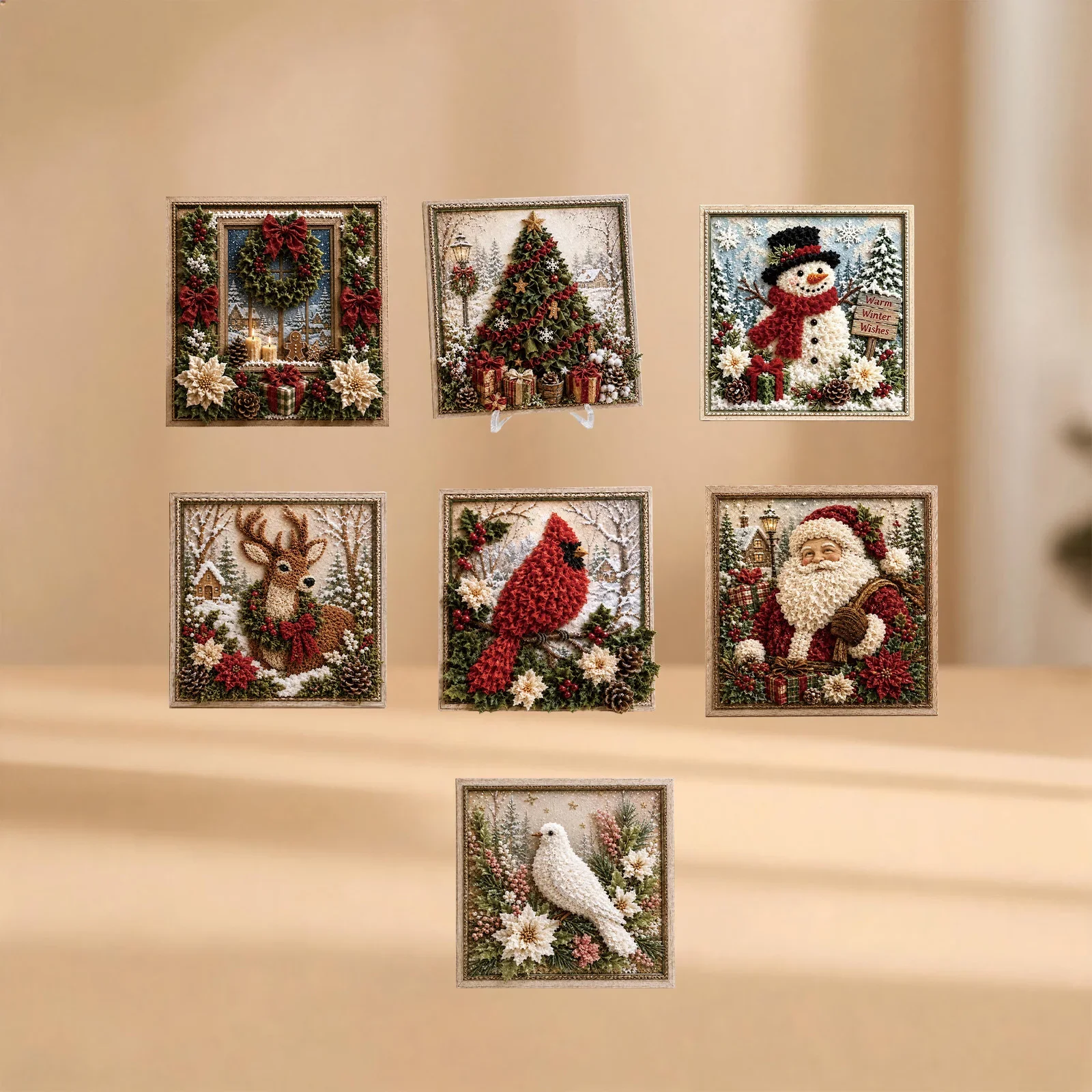 Christmas Fabric Poke Painting Set (Red Bird) Christmas DIY Three-dimensional Decoration Ornament Set