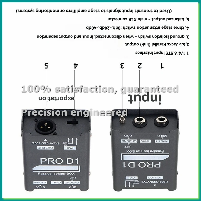 

PRO D1 Passive Isolator BOX Audio Isolator Bass Guitar DI Box Impedance Converter DI BOX Current Sound Noise Mixer-VVNB