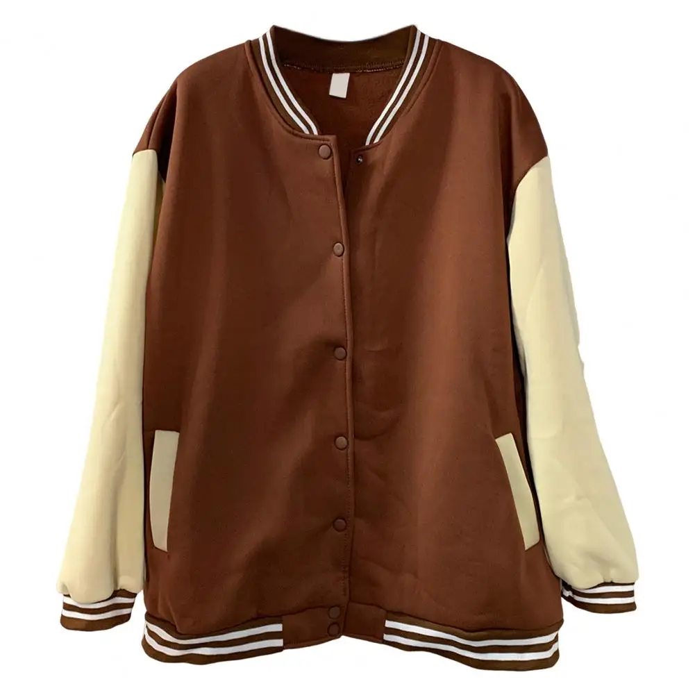 Loose-fitting Women Jacket Retro American Style Baseball Coat for Women Men with Elastic Cuff Hem Stand Collar for Couples