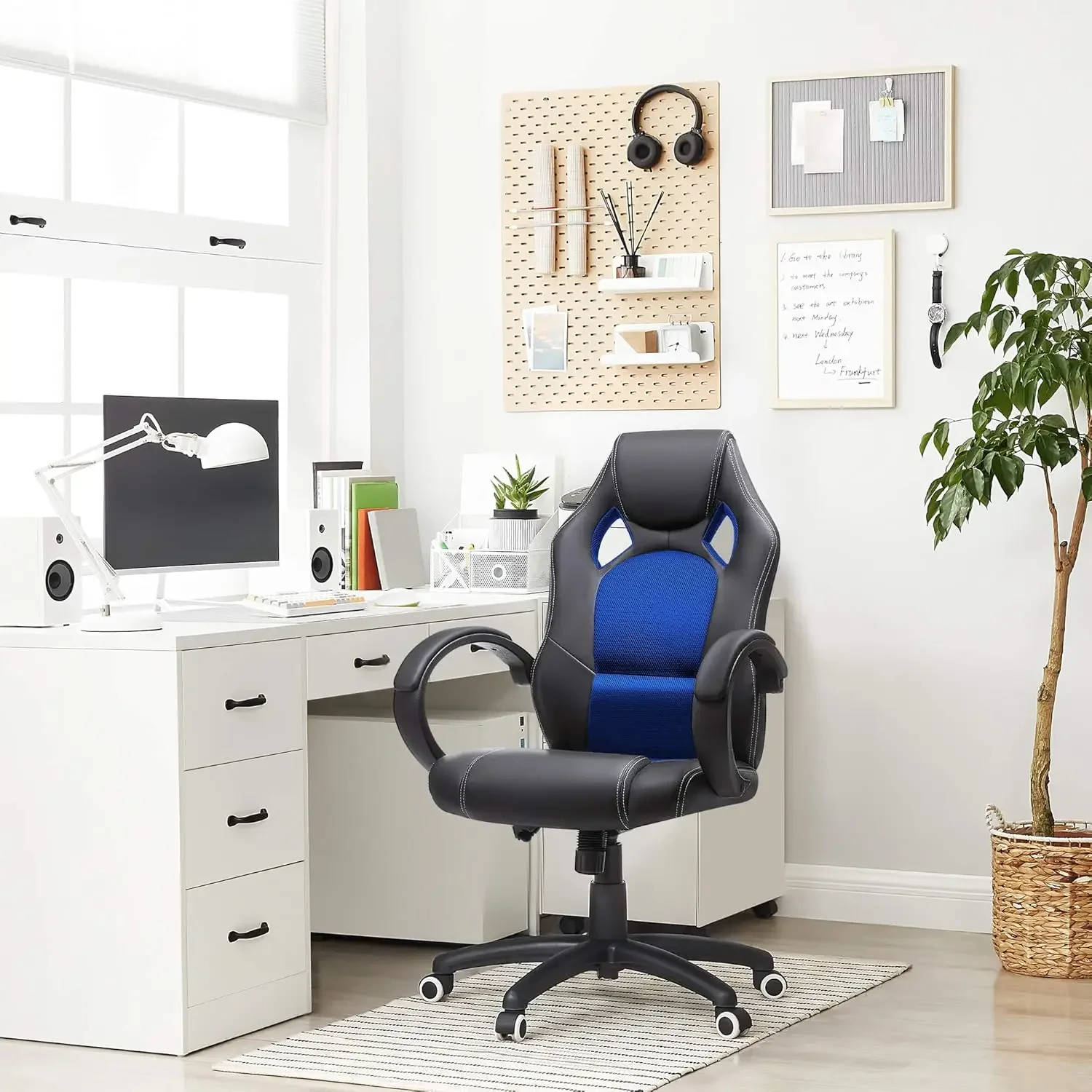 Silla de Escritorio de Oficina Ergonómica Regulable con Ruedas,Silla cubierta de PU,Silla regulable,giratorias a 360º,79x65x33