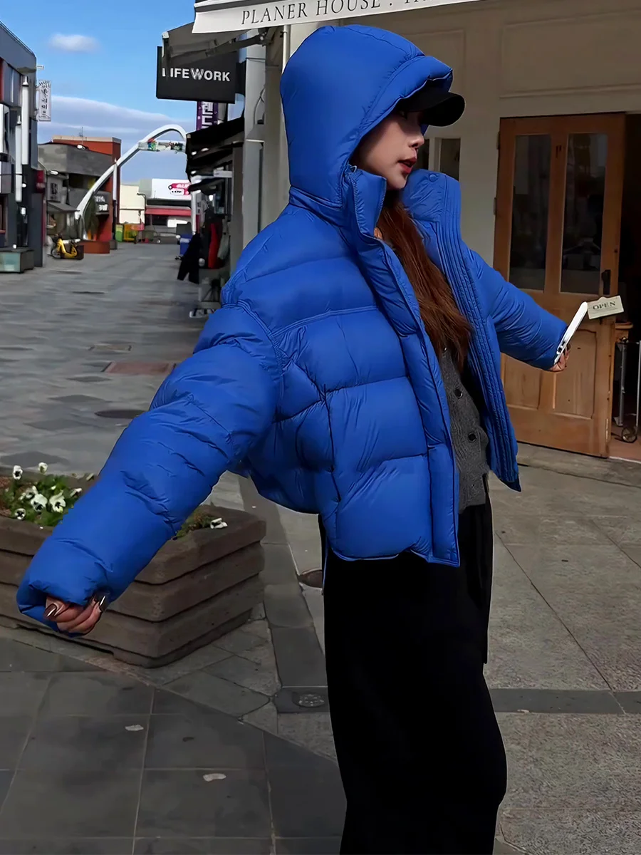 블루 오트 퍼퍼 재킷 여성용 겨울 루즈핏 브레드 슬레 코트 따뜻한 캐주얼 방풍 디자인 듀 다운 충전재 시 레저