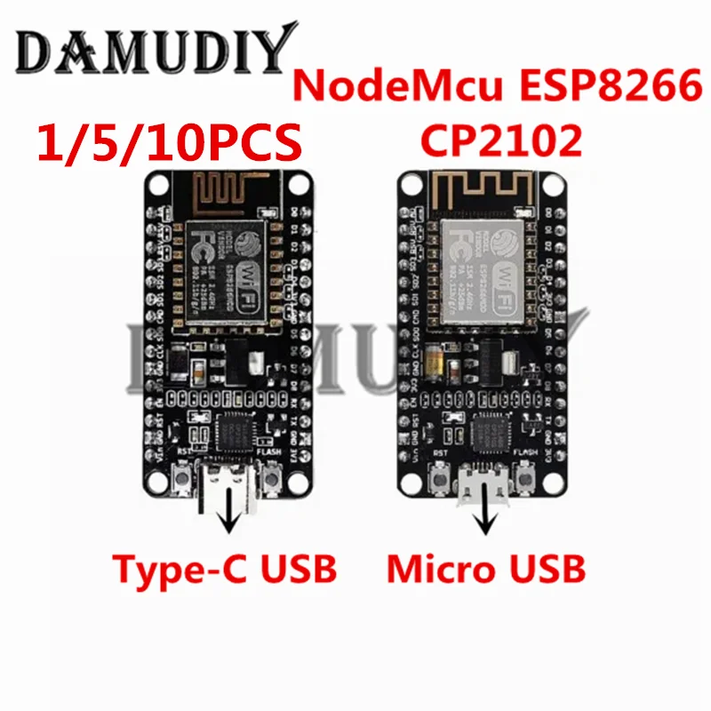 DAMUDIY 10PCS Wireless Modul CP2102 NodeMcu V3 V2 Lua WIFI Internet of Things Development Board Based ESP8266 ESP-12E Type-c usb