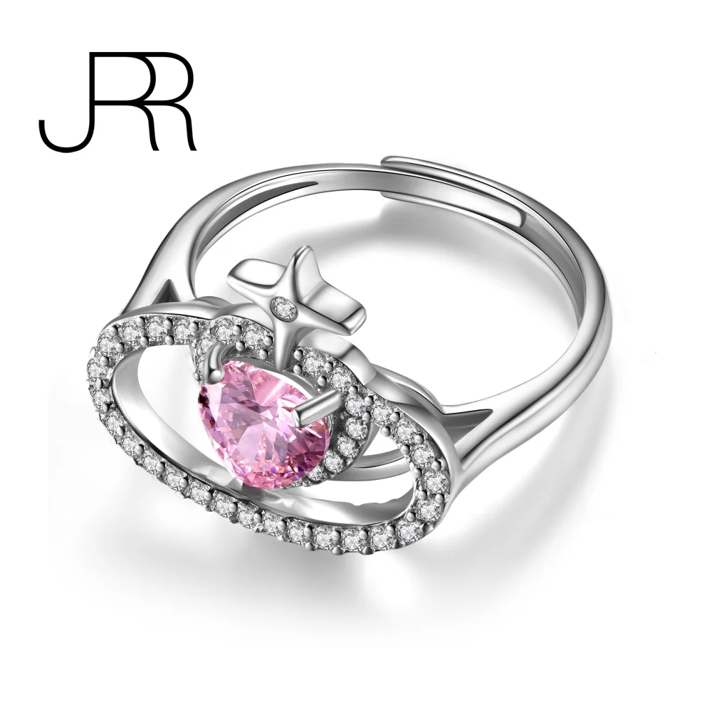 JRR Spakle Pink Heart 925 Sterling Silver Created Moissanite Wedding Engagement Party Ring Women Girls Gift Free Shipping