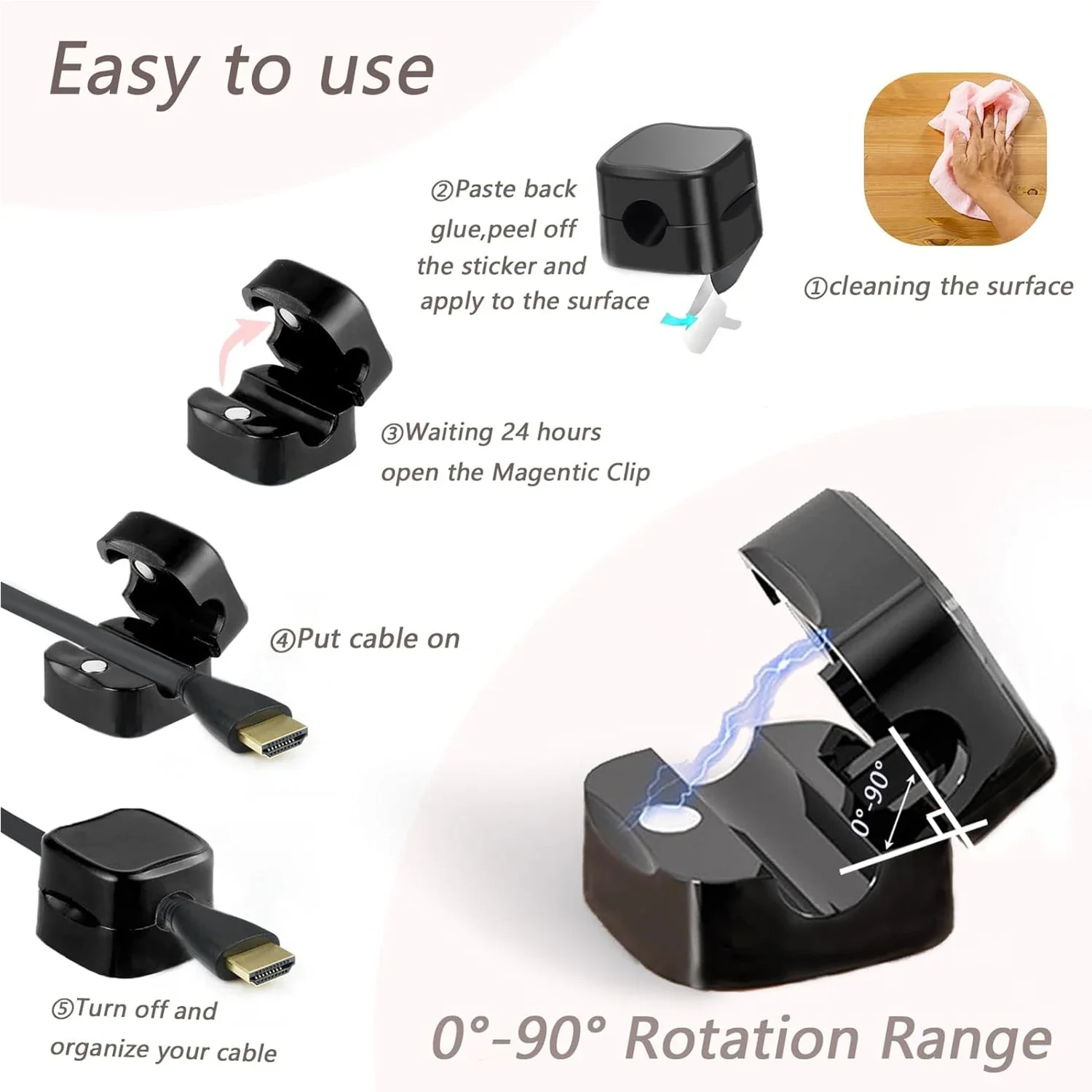 Magnetic Cable Clips Wire Organizer for Tidy Desk Car Home