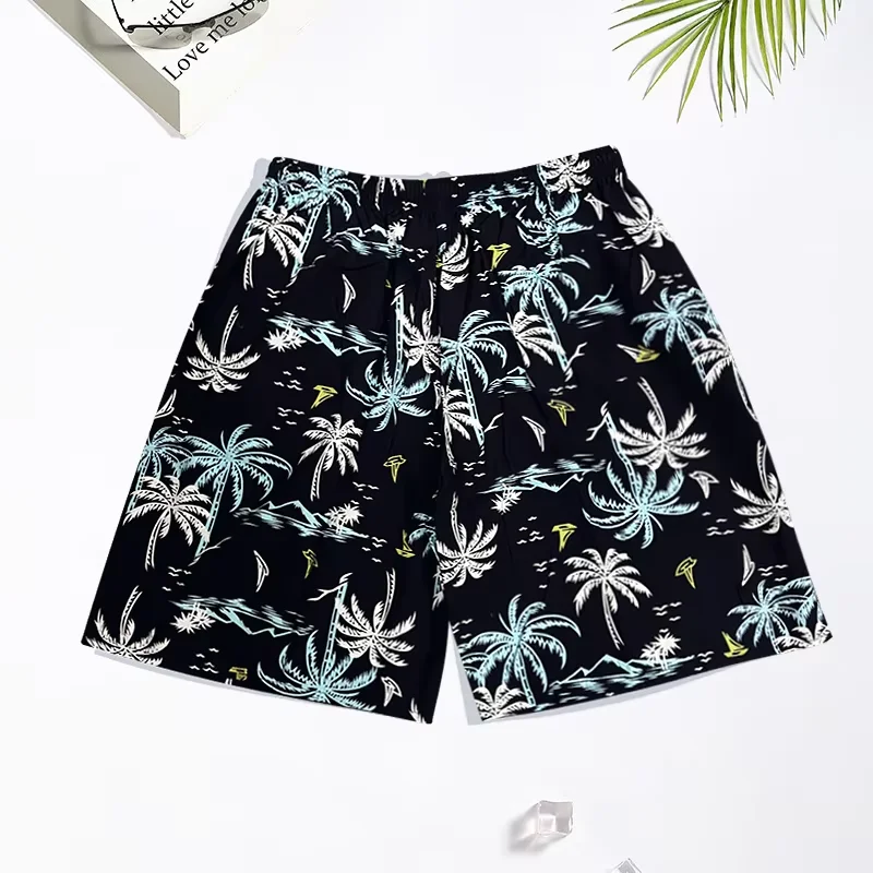 New Men's Summer Beach Casual Shorts Coconut Tree Print Uniform Size Comfortable Silk Quick Drying Bermuda Hurey Boardshorts