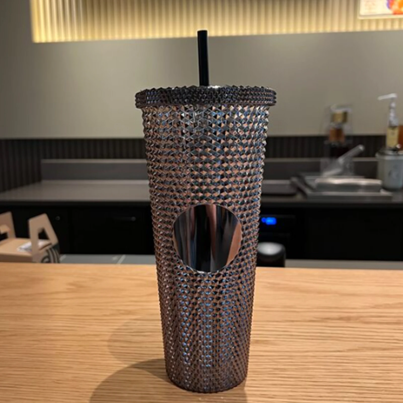 Double Wall 710ml Plastic Diamond Tumbler Bling Diamond Studded Straw Cold Tumble Durian Cup With No Logo Ab Color 24oz 2colors