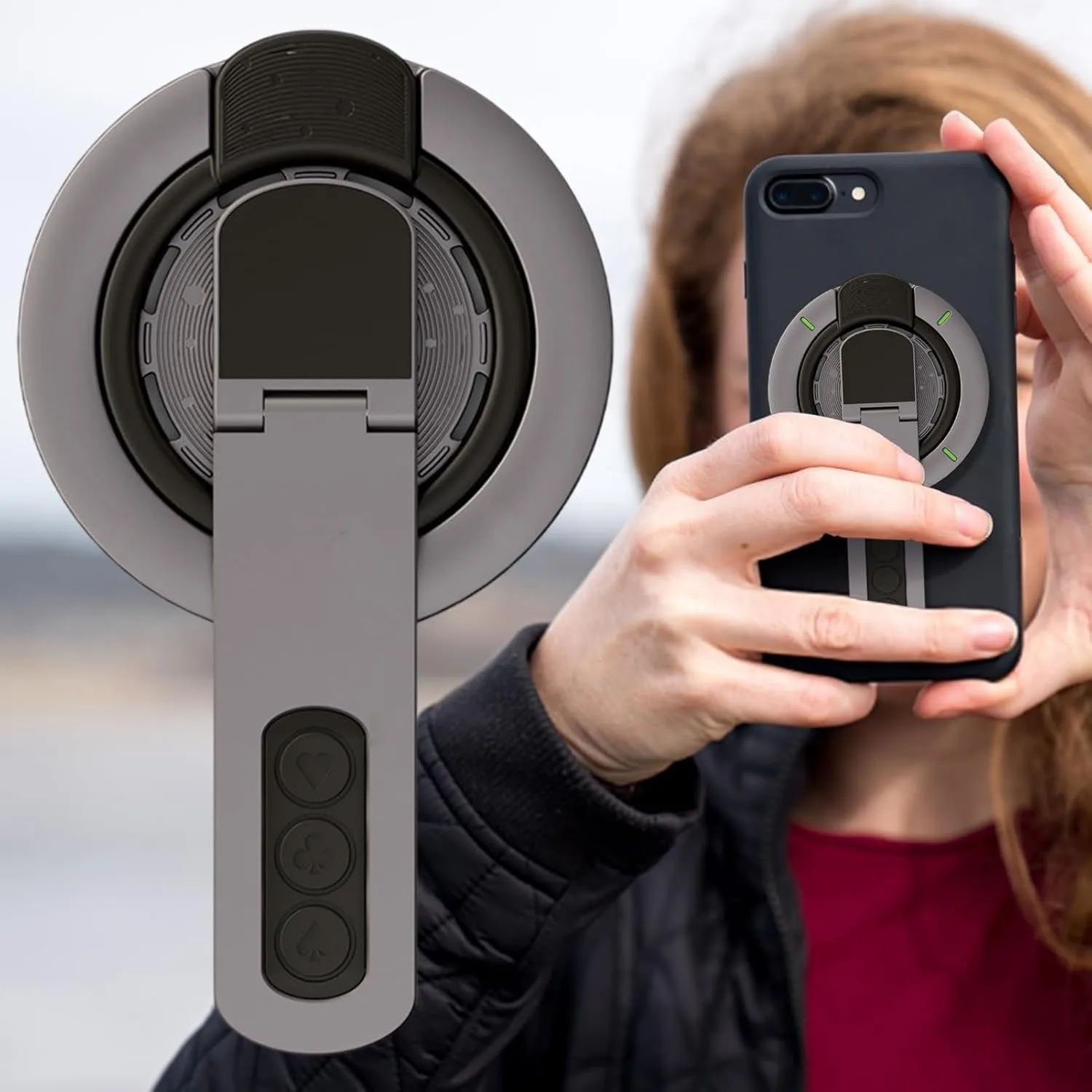 

3-in-1 Magnetic Phone Grip Stand for MagSafe – 360° Rotatable Finger Ring Holder, ABS Material, Universal for All Smartphones