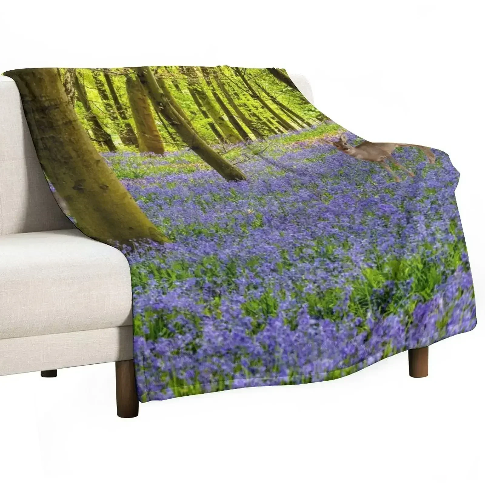 Deer and Bluebells Throw Blanket Soft Plaid Summer Beddings Blankets