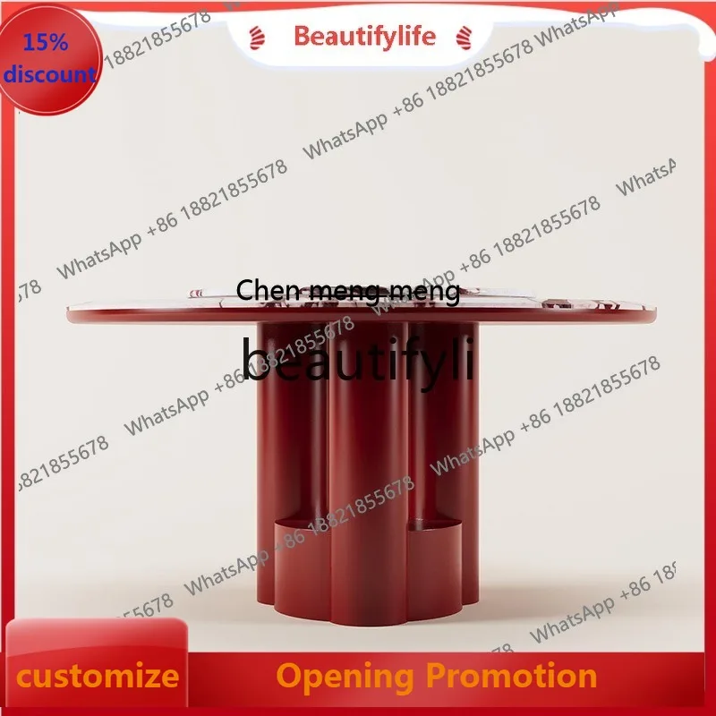 

B7304 ss Italian Minimalist Round Dining Table High-end Wabi-sabi Style Modern Light Luxury Natural Marble Dining Table