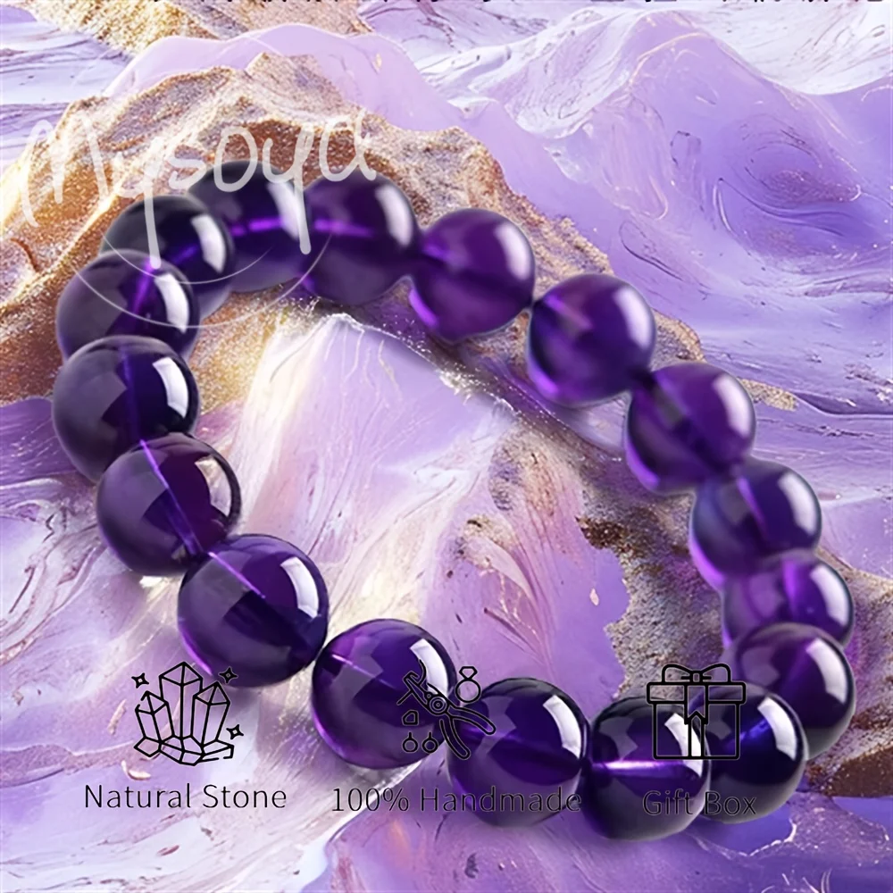 

MYSOYA High Quality Natural Uruguay Amethyst Ice Clear Bracelet With Gift Box, Birthday Gift, Valentine’s Day, Anniversary Gift