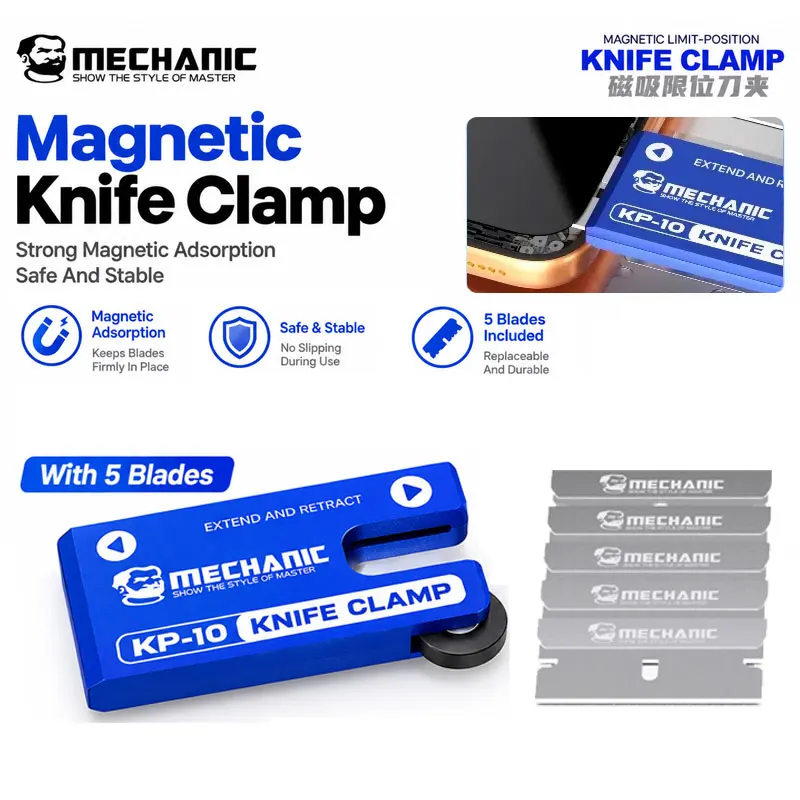 MECHANIC KP-10 Screen Glue Removal Magnetic Knife Holder with 5 Blades for LCD OCA Adhesive Phone Repair Tool
