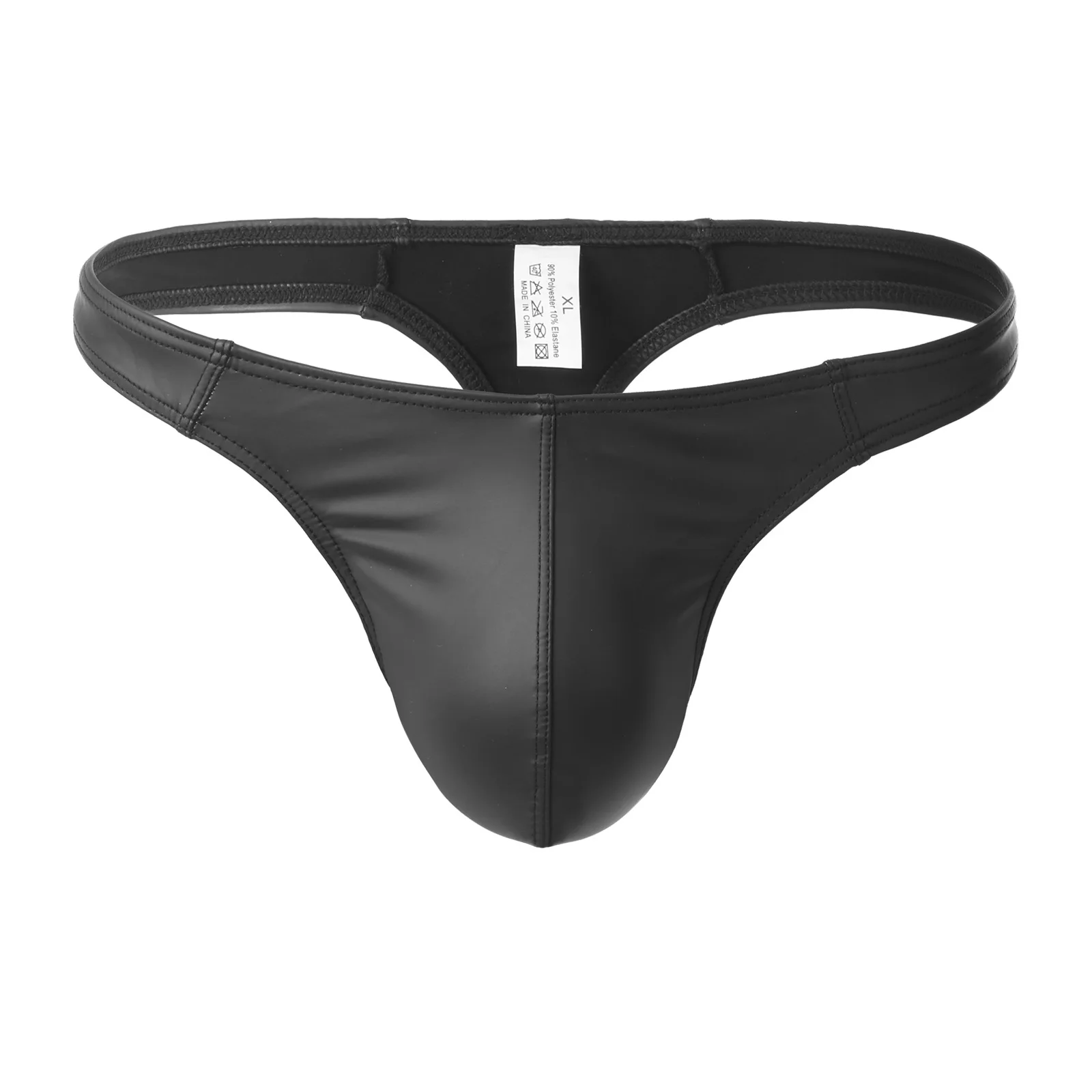 Men's Faux Leather Thong Mid-Low Waist U Convex Pouch Clubwear Underwear