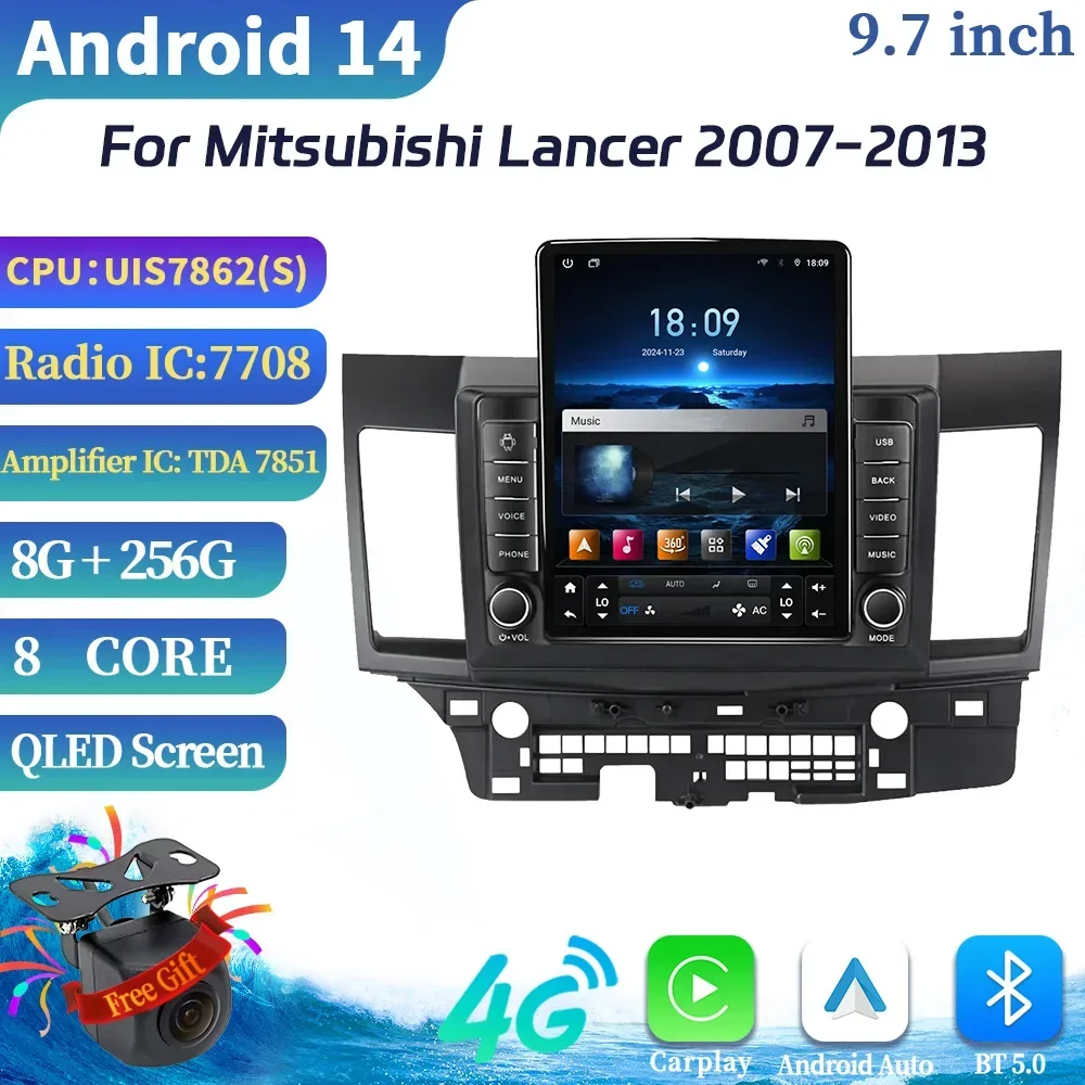 9.7inch For Mitsubishi Lancer 2007-2013 Car Radio Multimedia Video GPS Wireless Apple Android 14 Navigation Radio Screen