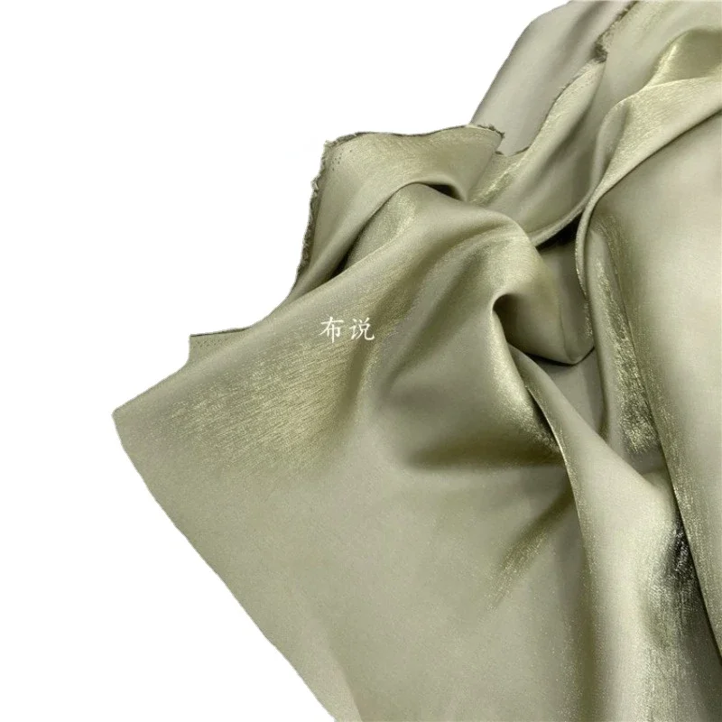 Glass Silk Satin Fabric Mustard Green Glossy Skirt Shirt Fabric for Diy Apparel Sewing Meters Material Wholesale Cloth