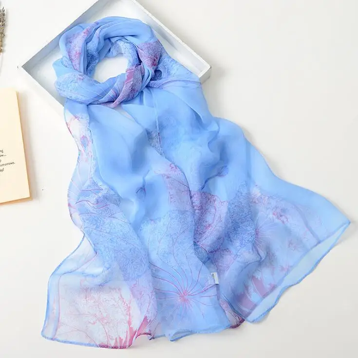 New Design Beautiful Georgette Silk Scarf Lotus Leaf Gradient Color Chiffon Bandana Summber Beach Sarong 50*160cm HY31
