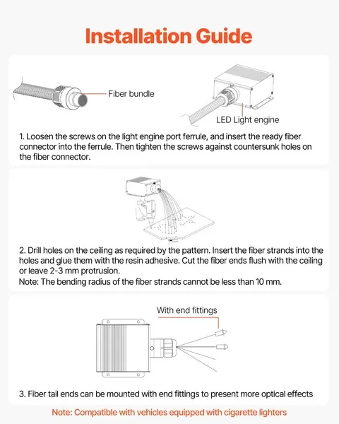 900개 헤드라이너 스타 라이트 키트 천장 반짝이 조명 광섬유 가정용 자동차용