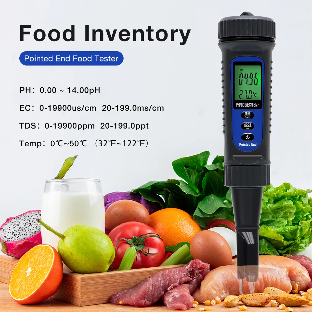 Waterproof LCD Digital Portable 4 in 1 Food PH Tester Food EC TDS TEMP PH Meter for Cheese Meat Fruit Food