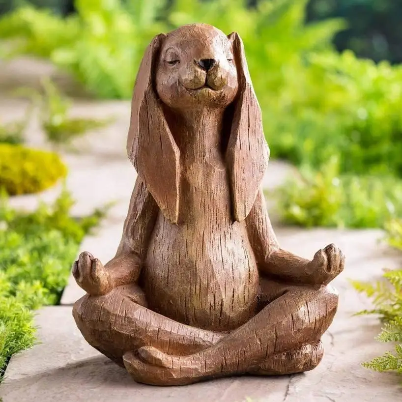 1 Stück Meditieren Zen Tier Skulptur Buddhismus Yoga Geste Kaninchen Statue Bonsai Brunnen Ornament Casual Salon Garten Dekor