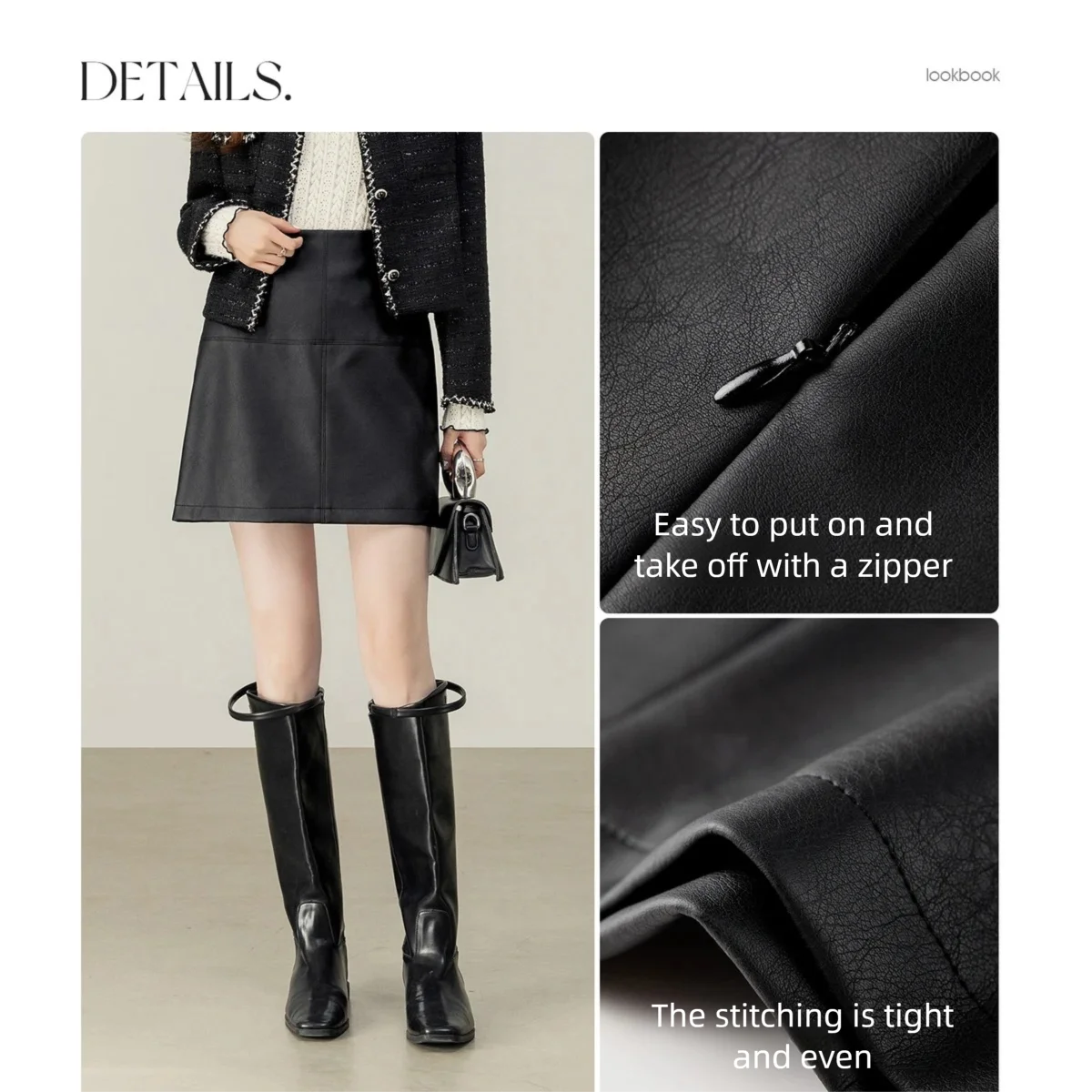 SENTUBILA Women's PU Leather Skirt Autumn 2025 New Mid Waist Office Commuter Chic Elegant Design Faux Leather Skirt 153QA3199
