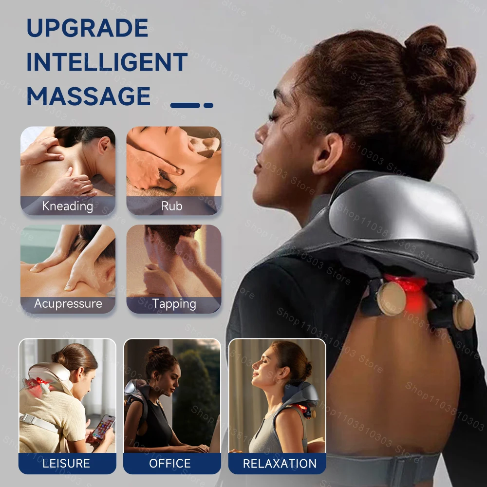4D Kneading Massage Shawl Neck Wireless Neck Cervical Massager Heating Shiatsu Back Massager Professional Shoulder Relaxation