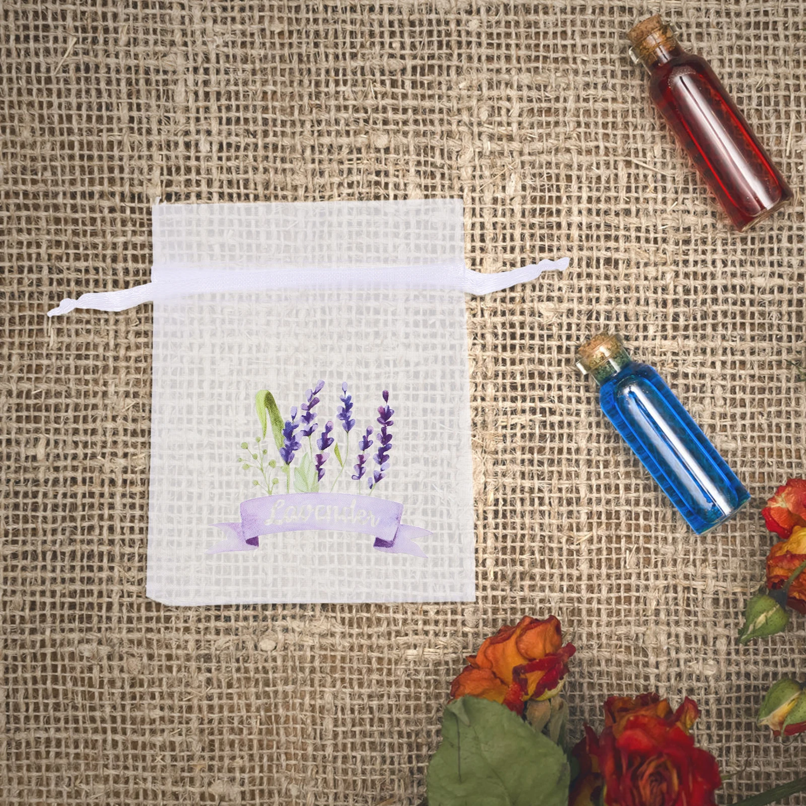 

20 Pcs Empty Sachet Bag Sachets Bags Small Grid Lavender Pouches Gauze Drawstring for