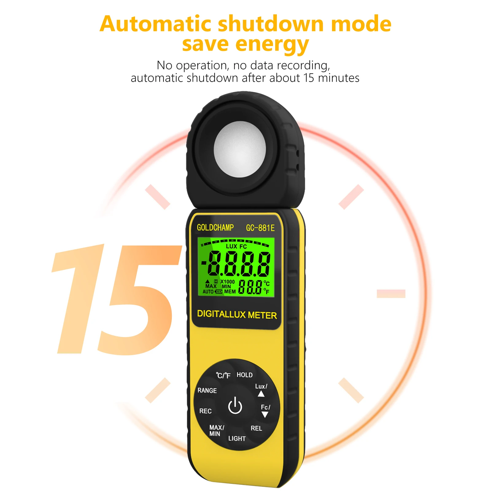 Esposimetro, Luxmetro digitale, Fotometro per la misurazione della luce 300.000 Lux con mantenimento dei dati, LCD con retroilluminazione, 270 °   Girevole