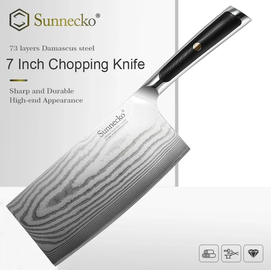 

SUNNECKO Meat Cleaver Chinese Chopping VG10 Damascus Steel 73 Layers Mincing G10 Handle Gift Box Kitchen Chef Pro Tool Accessory