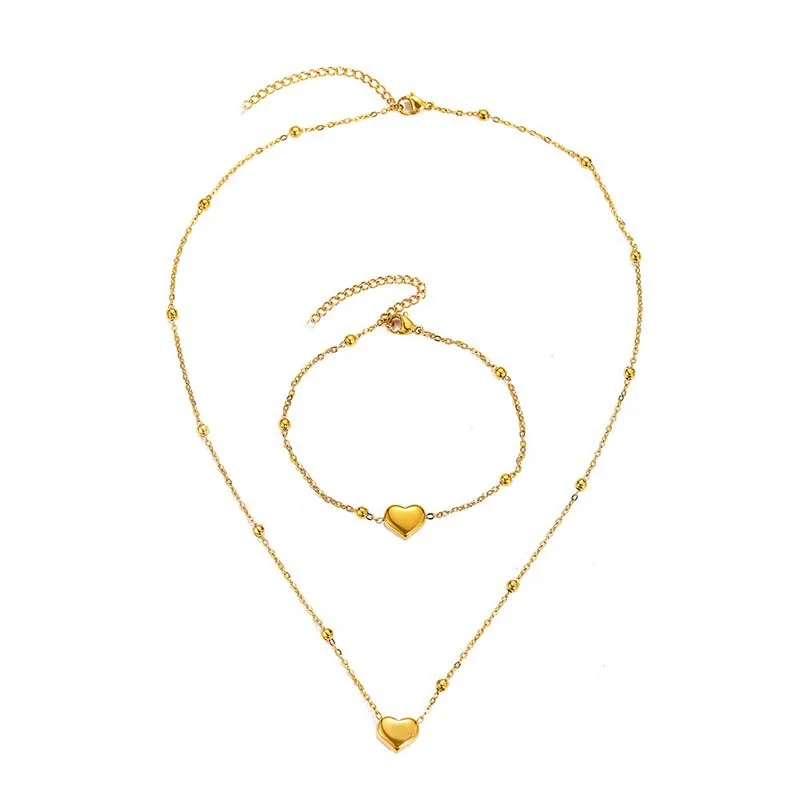 

Gold Heart Jewelry Set for Women Layered Necklace Bracelet Anklet Combo Valentine Gifts for Her