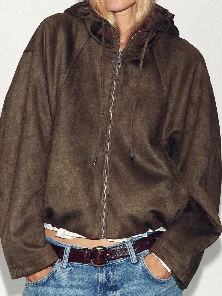 

2025 new women's clothing European and American style fashion loose suede texture effect versatile jacket