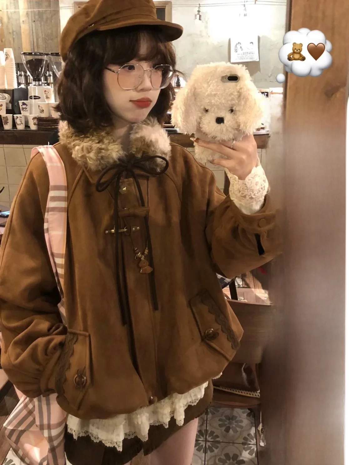 

ALITTLE Vintage Sle Cotton Padded Jaet with Fur Collar Layering Spring Autumn Women's Warm Bubble Sve ort Coat