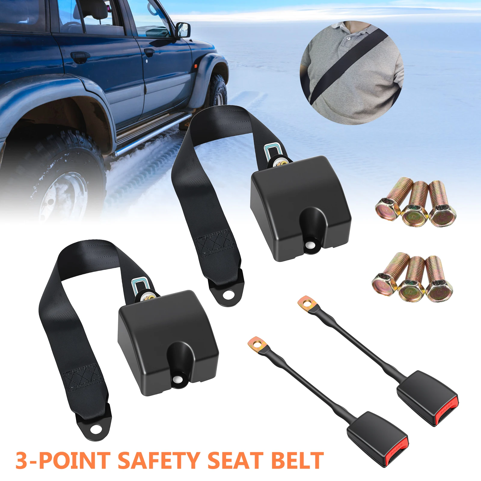 2 Pack Universal 3 Point Retractable Safety Adjustable Shoulder Seat Belt Straps Front Auto Trucks Forklifts Buses Karts Cars