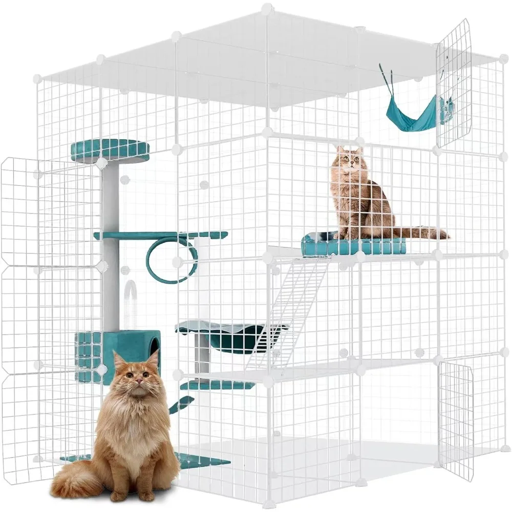 Cage Enclosure Indoor DIY Cat Playpen Pet Home Small Animal House Detachable Metal Wire Kennels Crate Large Exercise Place