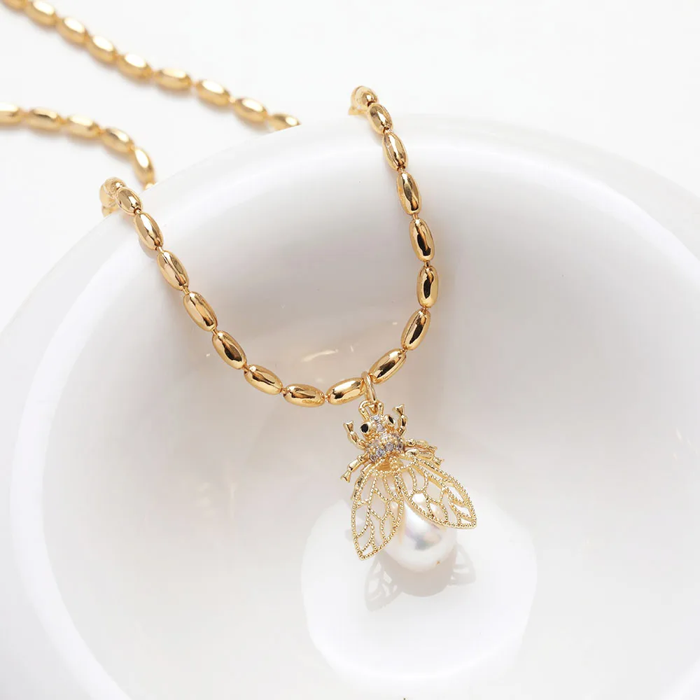 4PCS 14k Gold Plated Honeybee Charms Can Hang Pearls for Jewelry Making Pendant DIY Hand Made Brass Accessories 13*17mm