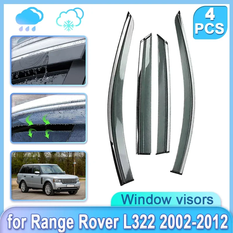 4x Car Window Door Visor for Range Rover L322 2002~2012 2011 Rain Guard Shades Weathershield Door Visor Wind Rain Accessories