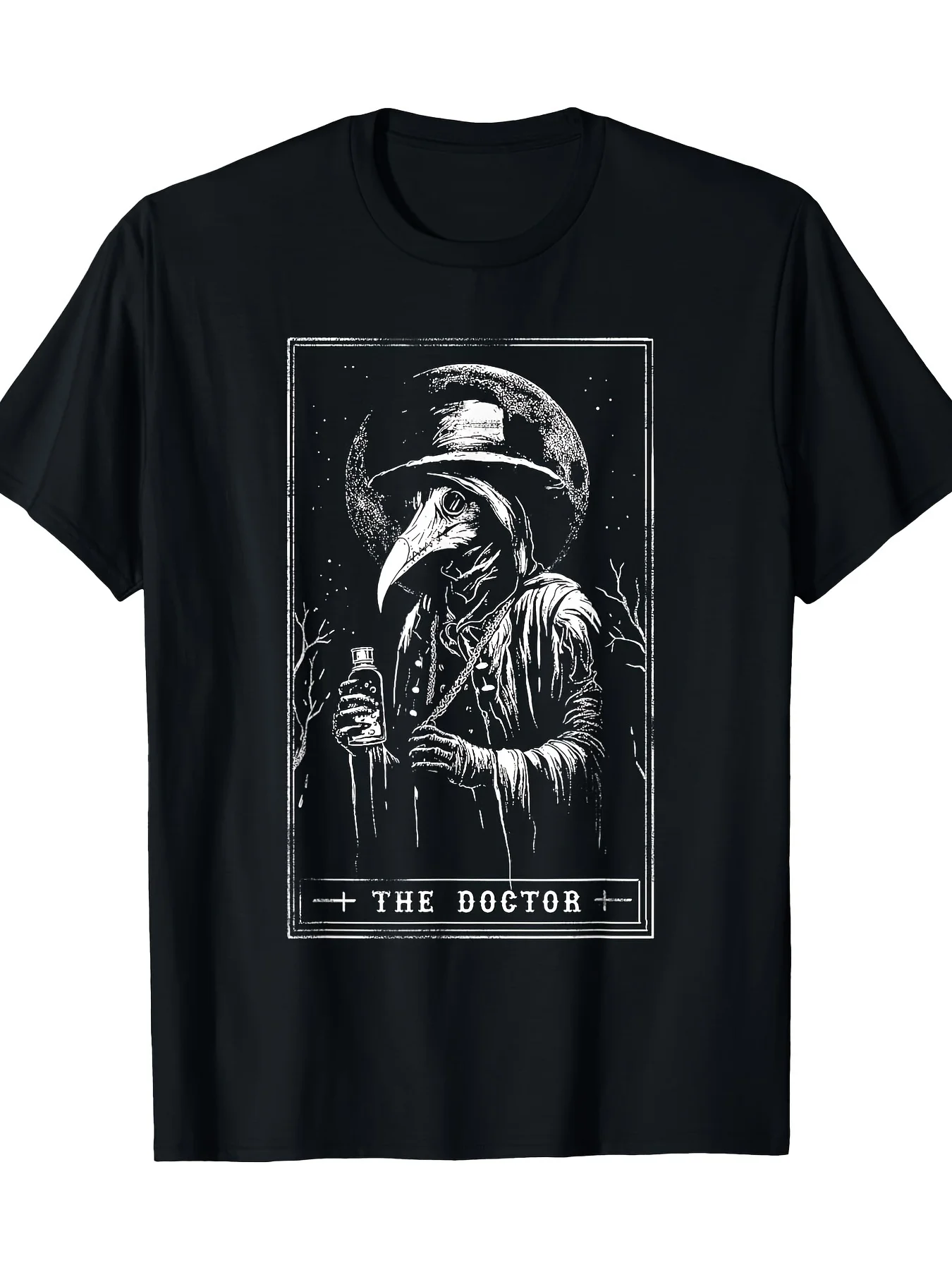 Plague Doctor Tarot Card T-shirt, Mysterious Satanic Horror Death T-shirt Women Clothing Fashion Summer Streetwear Personality