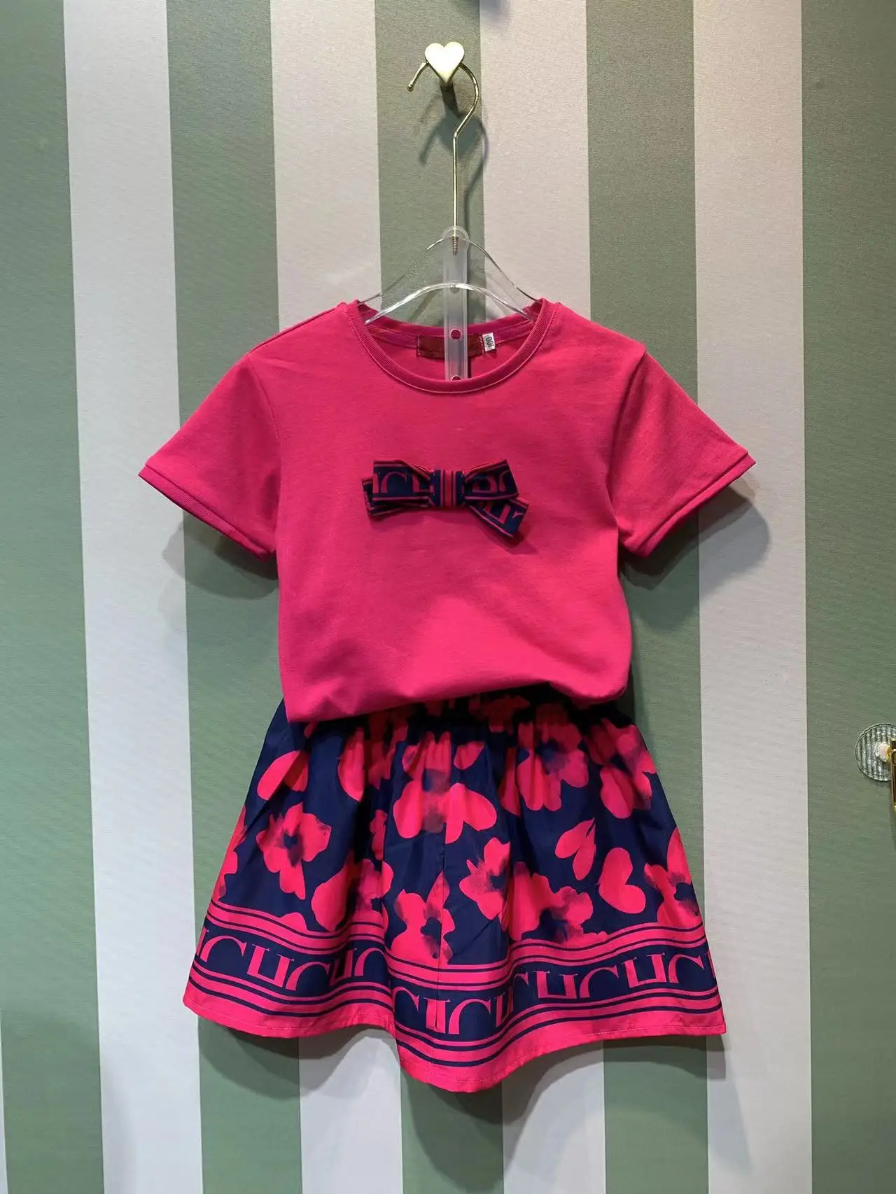 high fashion kids clothing sets 2024 summer new floral printed t shirt with skirt 2 piece for girls sets dress