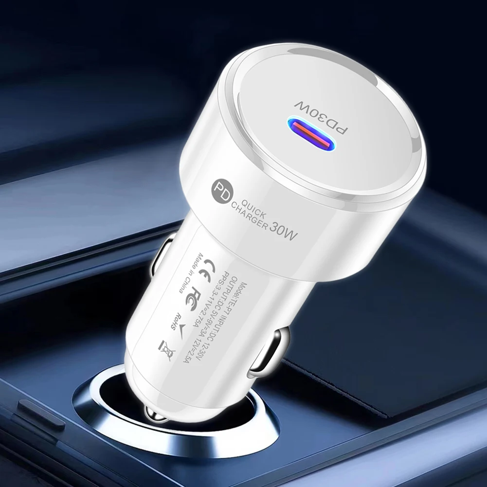 شاحن سيارة PD 30 وات USB من النوع C شاحن هاتف السيارة شحن سريع محول USB-C للسيارة حماية متعددة لهاتف Samsung Huawei Xiaomi