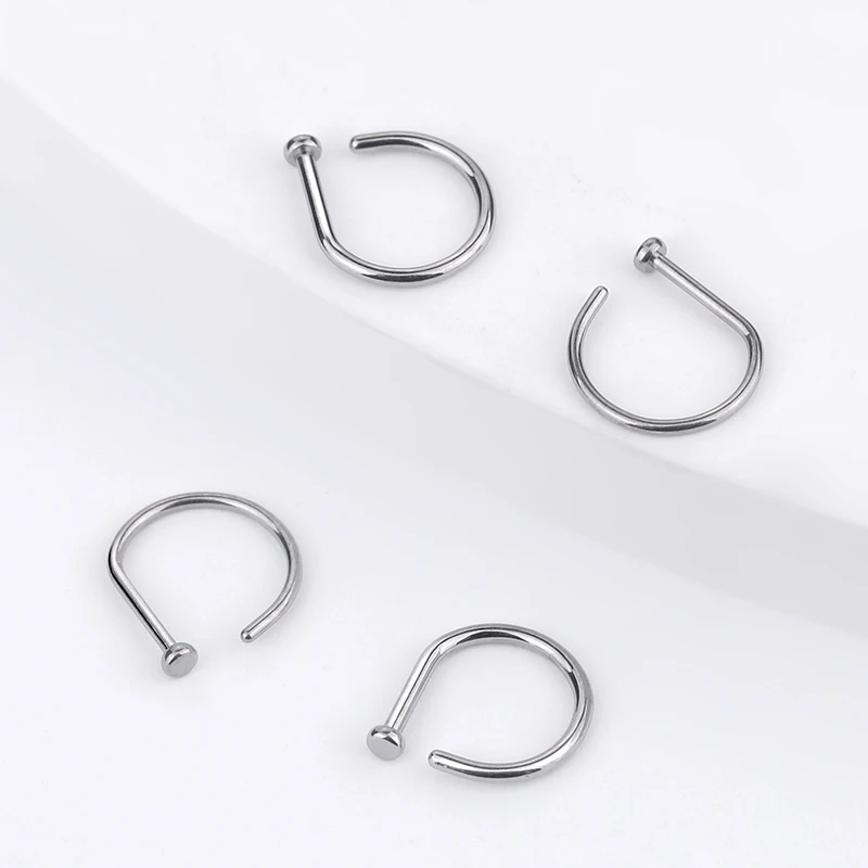 50/100pcs Implant Grade Titanium D Shaped Flat Top Nose Hoop 18G 20G Fake Nose Piercing Nostril Body Jewelry Wholesale